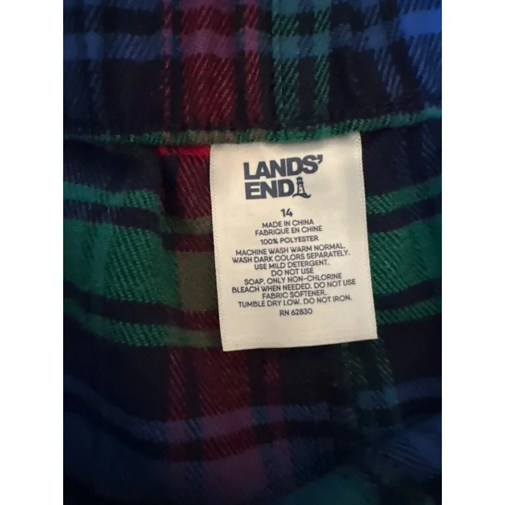 Lands End Womens Red/Blue Plaid Lounge Pants Size 14‎ Polyester Elastic Waist